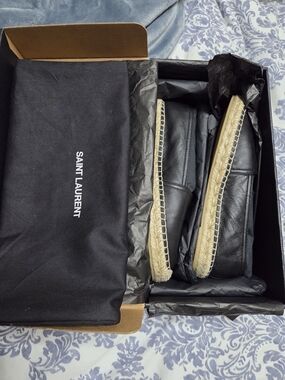 Saint Laurent Black Leather Espadrille Flats
